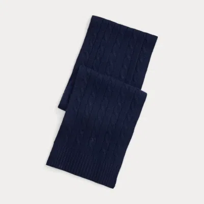 Ralph Lauren Cable-knit Cashmere Scarf In Blue