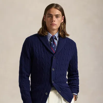 Polo Ralph Lauren Cable-knit Cashmere Shawl Cardigan In Bright Navy