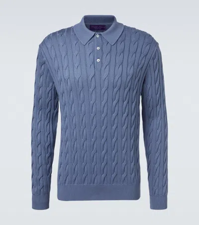 Ralph Lauren Cable-knit Cotton And Silk Polo Sweater In Blue