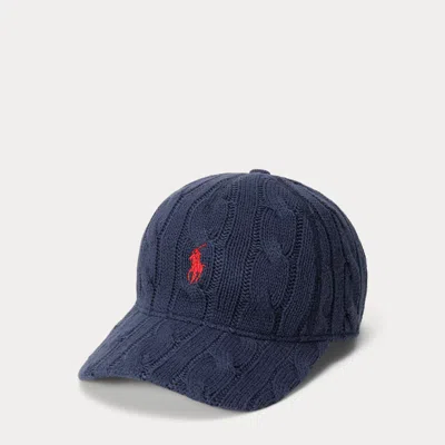 Ralph Lauren Cable-knit Cotton Ball Cap In Blue