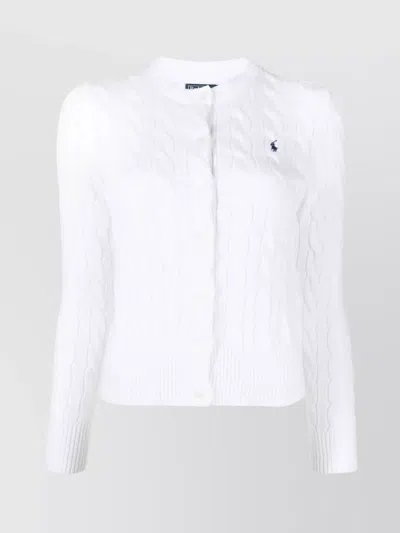 Ralph Lauren Cable-knit Cotton Cardigan With Ribbed Cuffs In White