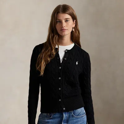 Ralph Lauren Cable-knit Cotton Crewneck Cardigan In Black