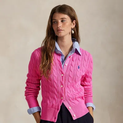 Ralph Lauren Cable-knit Cotton Crewneck Cardigan In Pink