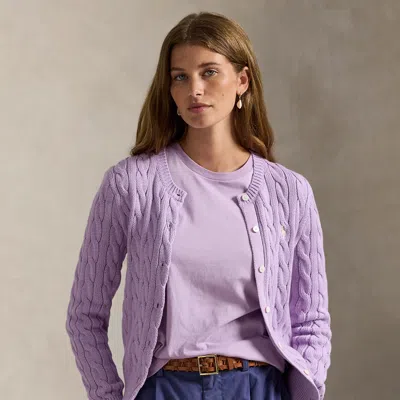 Ralph Lauren Cable-knit Cotton Crewneck Cardigan In Purple