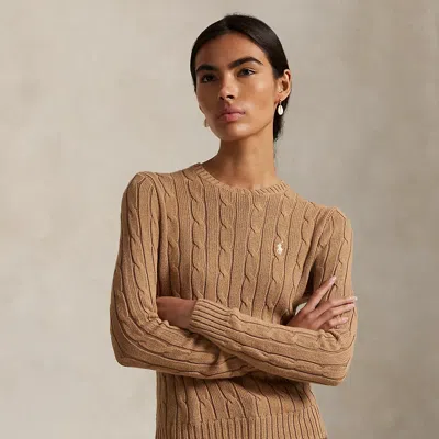 Ralph Lauren Cable-knit Cotton Crewneck Sweater In Burgundy
