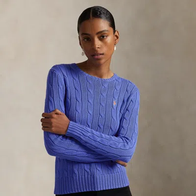 Ralph Lauren Cable-knit Cotton Crewneck Sweater In Blue