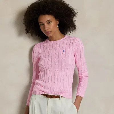 Ralph Lauren Cable-knit Cotton Crewneck Sweater In Pink