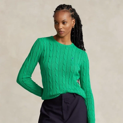 Ralph Lauren Cable-knit Cotton Crewneck Sweater In Preppy Green