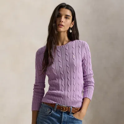 Ralph Lauren Cable-knit Cotton Crewneck Sweater In Purple