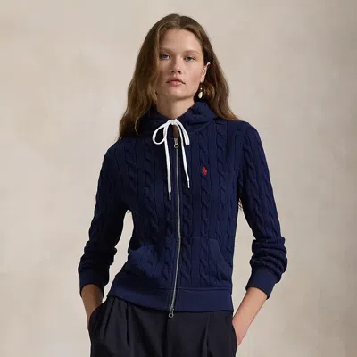 Polo Ralph Lauren Cable-knit Cotton Full-zip Hoodie In Newport Navy