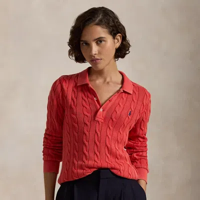 Polo Ralph Lauren Cable-knit Cotton Long-sleeve Polo Shirt In Red