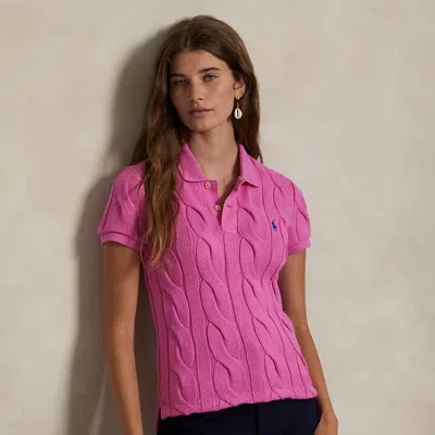 Ralph Lauren Cable-knit Cotton Polo Shirt In Pink