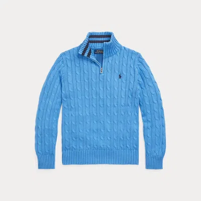 Ralph Lauren Kids' Cable-knit Cotton Quarter-zip Jumper In Blue
