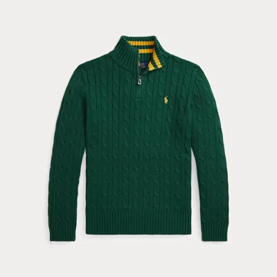 Ralph Lauren Kids' Cable-knit Cotton Quarter-zip Jumper In Green