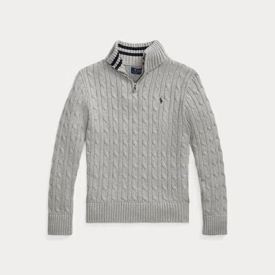 Polo Ralph Lauren Kids' Cable-knit Cotton Quarter-zip Jumper In Andover Heather