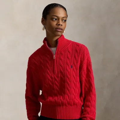 Ralph Lauren Cable-knit Cotton Quarter-zip Sweater In Red