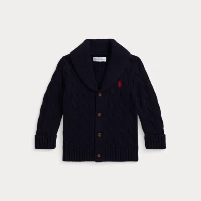 Ralph Lauren Babies'  Cable-knit Cotton Shawl Cardigan In Blue