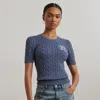 Ralph Lauren Cable-knit Cotton Short-sleeve Sweater In Capri Blue