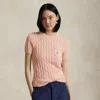 Ralph Lauren Cable-knit Cotton Short-sleeve Sweater In Pale Pink