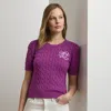 Ralph Lauren Cable-knit Cotton Short-sleeve Sweater In Purple Dawn
