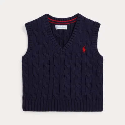 Ralph Lauren Babies'  Cable-knit Cotton Sweater Vest In Blue