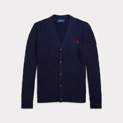 Polo Ralph Lauren Kids' Cable-knit Cotton V-neck Cardigan In Navy