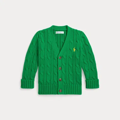 Ralph Lauren Babies'  Cable-knit Cotton V-neck Cardigan In Green