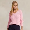 Polo Ralph Lauren Womens Pink V-neck Logo-embroidered Cable-knit Cotton Jumper Xl In Carmel Pink