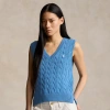 Ralph Lauren Cable-knit Cotton V-neck Sweater Vest In Blue Orbit