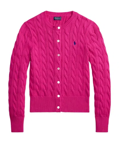Ralph Lauren Cable-knit Crew-neck Cardigan In Pink
