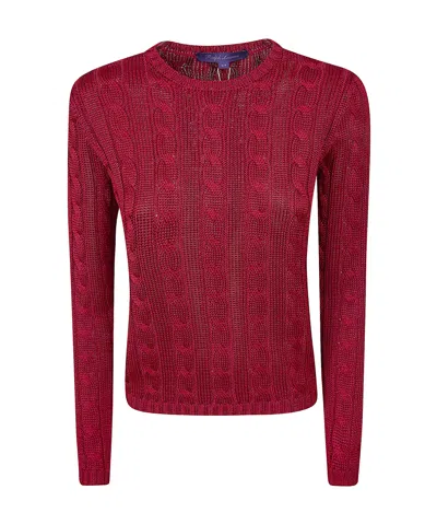 Ralph Lauren Cable Knit Crew Neck Long Sleeve Pullover In Red