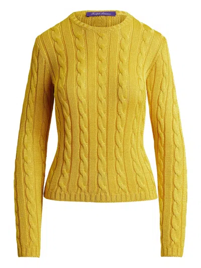 Ralph Lauren Cable-knit Silk Crewneck Sweater In Racing Yellow In Multi