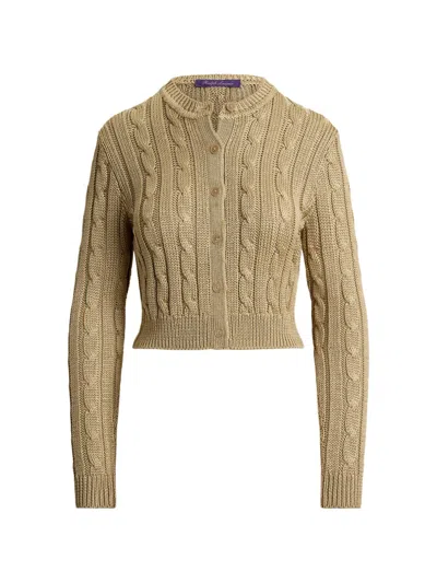 Ralph Lauren Cable-knit Silk Cropped Cardigan In Brown