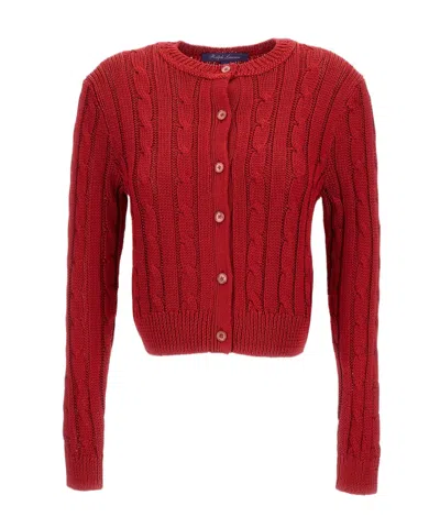 Ralph Lauren Cable Knit Cropped Cardigan In Red
