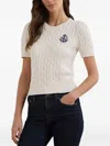 Ralph Lauren Cable-knit Embroidered-logo T-shirt In Neutral