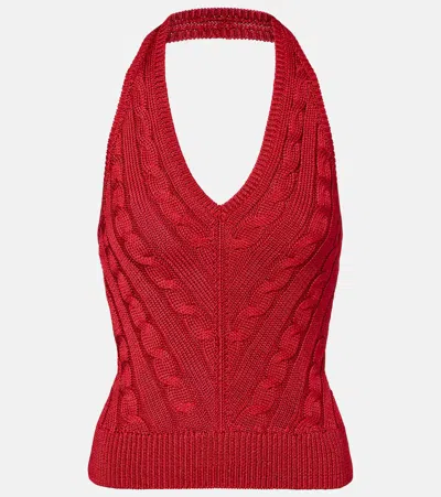 Ralph Lauren Cable-knit Silk Halter Sweater In Bright Red