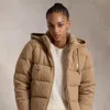 Polo Ralph Lauren Cable-knit Hooded Down Coat In Beige