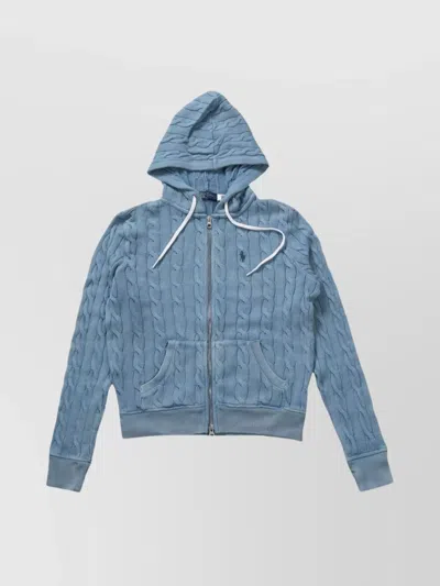Ralph Lauren Cable Knit Hooded Sweatshirt In Blue