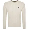 Polo Ralph Lauren Textured Cable Knit Sweater With Round Neckline And Fitted Silhouette In Cream
