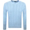 Ralph Lauren Purple Label Cable Stitch Cashmere Crewneck Sweater In Blue