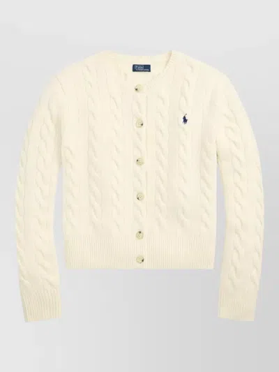 Ralph Lauren Cable Knit Logo Cardigan Front Buttons In Brown