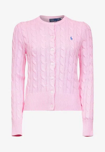 Ralph Lauren Long Sleeve Cable Knit Cardigan In Pink