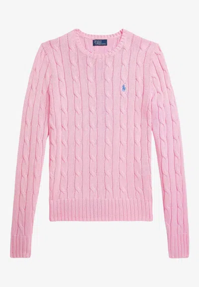 Ralph Lauren Cable Knit Logo Sweater In Pink