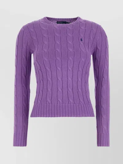 Ralph Lauren Cable Knit Logo T-shirt With Long Sleeves In Purple