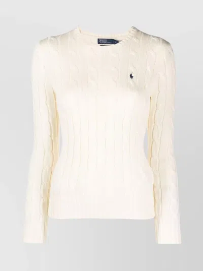 Ralph Lauren Cable Knit Logo T-shirt With Long Sleeves In White