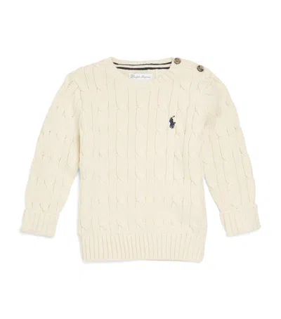 Ralph Lauren Kids' Cable-knit Polo Pony Sweater In Neutral