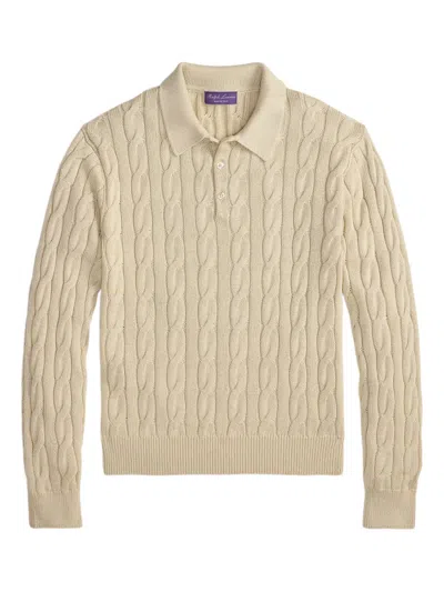 Ralph Lauren Cable-knit Polo Sweater In Neutral