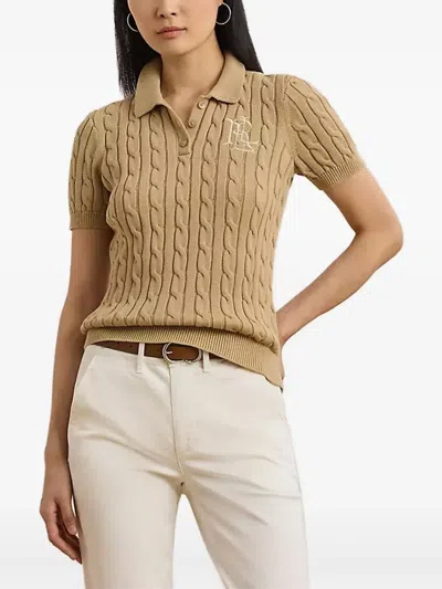 Ralph Lauren Cable-knit Polo Top In Brown