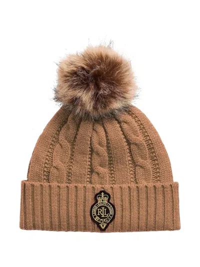 Ralph Lauren Cable-knit Pompom Beanie In Brown