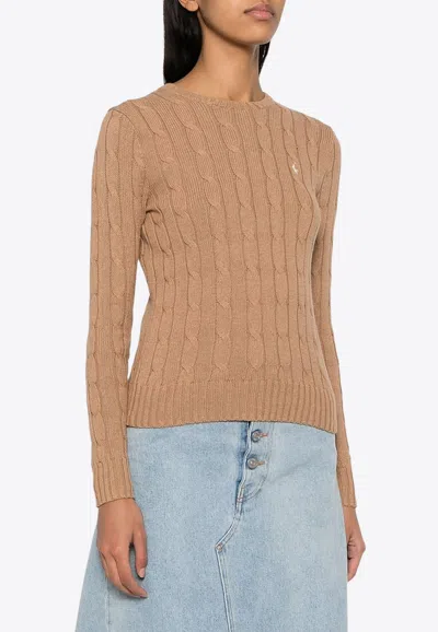 Ralph Lauren Cable Knit Pony Sweater In Sand